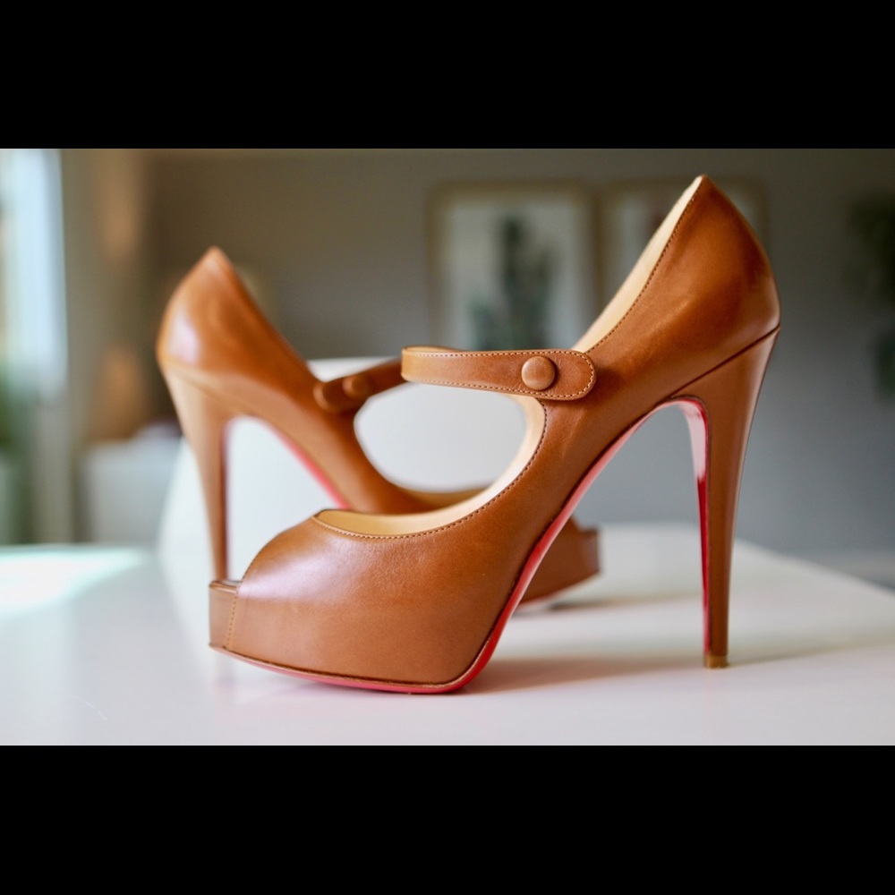 Christian Louboutin Brown Leather Mary Jane Pumps